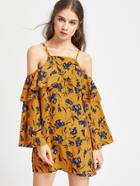 Shein Overlap Ruffle Trumpet Sleeve Botanical Dress