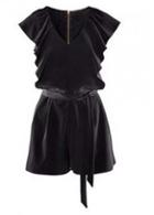 Rosewe Summer Essential V Neck Cap Sleeve Black Rompers With Zip