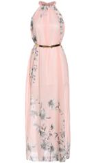 Shein Pink Blush Halter Floral Chiffon Maxi Dress