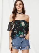 Shein Flower Print Flowy Bardot Top