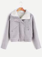 Shein Pale Grey Shearling Lined Suede Jacket