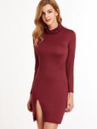 Shein Burgundy Cowl Neck Split Hem Sheath Dress