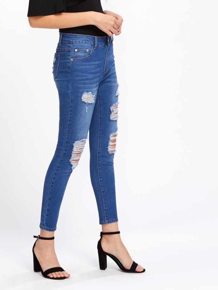 Shein Bleach Wash Slashed Jeans