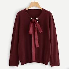Shein Plus Grommet Lace Up Solid Jumper