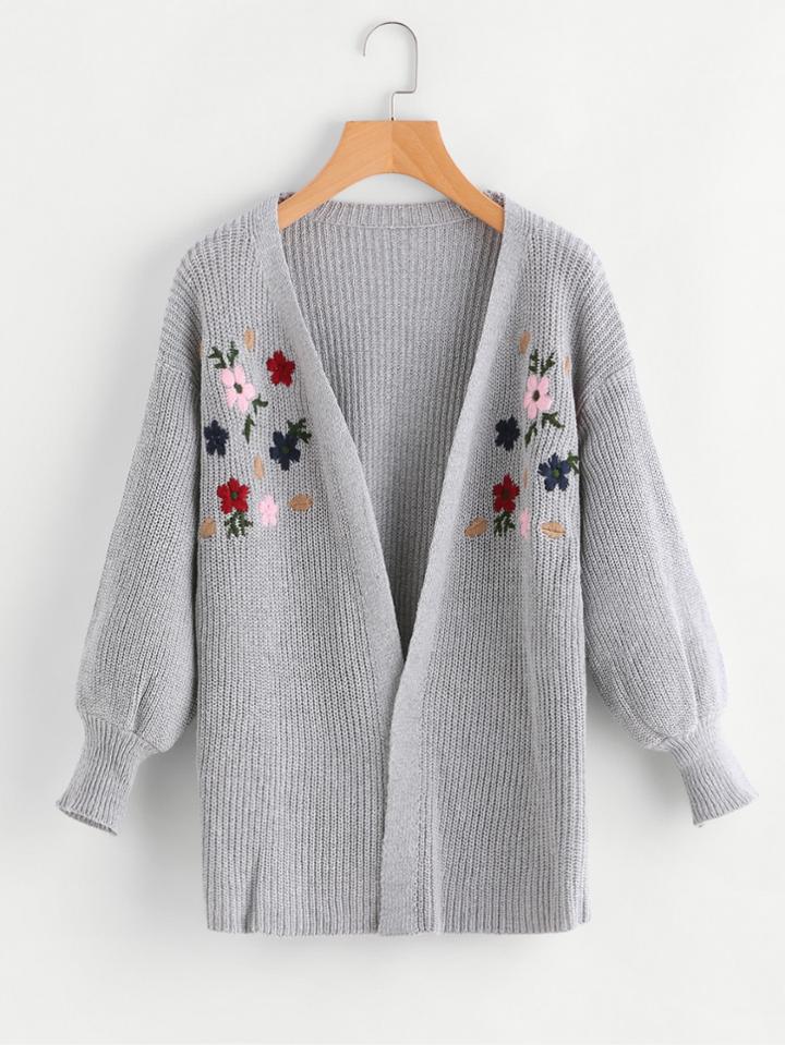 Shein Flower Embroidered Drop Shoulder Sweater