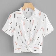 Shein Twist Hem Geo Print Top
