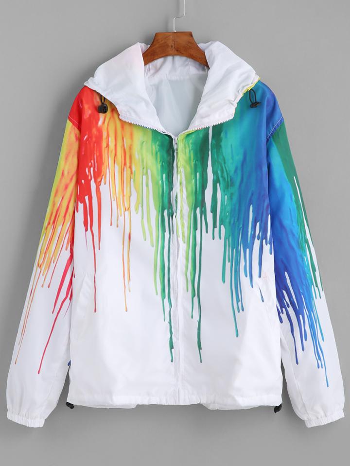 Shein Splash Print Zip Up Hooded Jacket