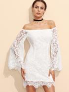 Shein White Embroidered Lace Overlay Off The Shoulder Dress