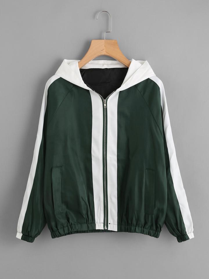 Shein Color Block Hooded Zip Up Thick Jacket