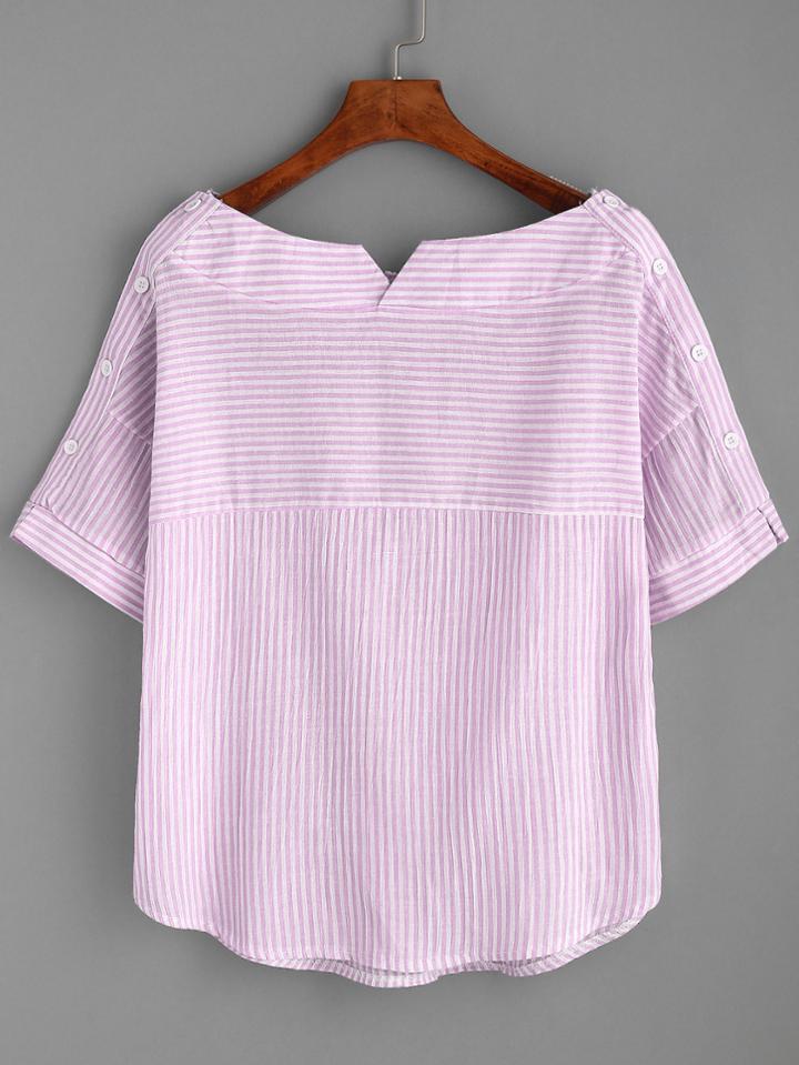 Shein Boat Neckline Pinstripe Button Side Top