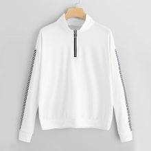 Shein Plaid Sleeve Half Placket Sweatshirt