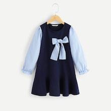 Shein Girls Striped Sleeve Ruffle Hem Dress