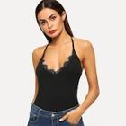 Shein Contrast Lace Halter Solid Top