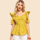 Shein Cold Shoulder Ruffle Trim Backless Ruched Top