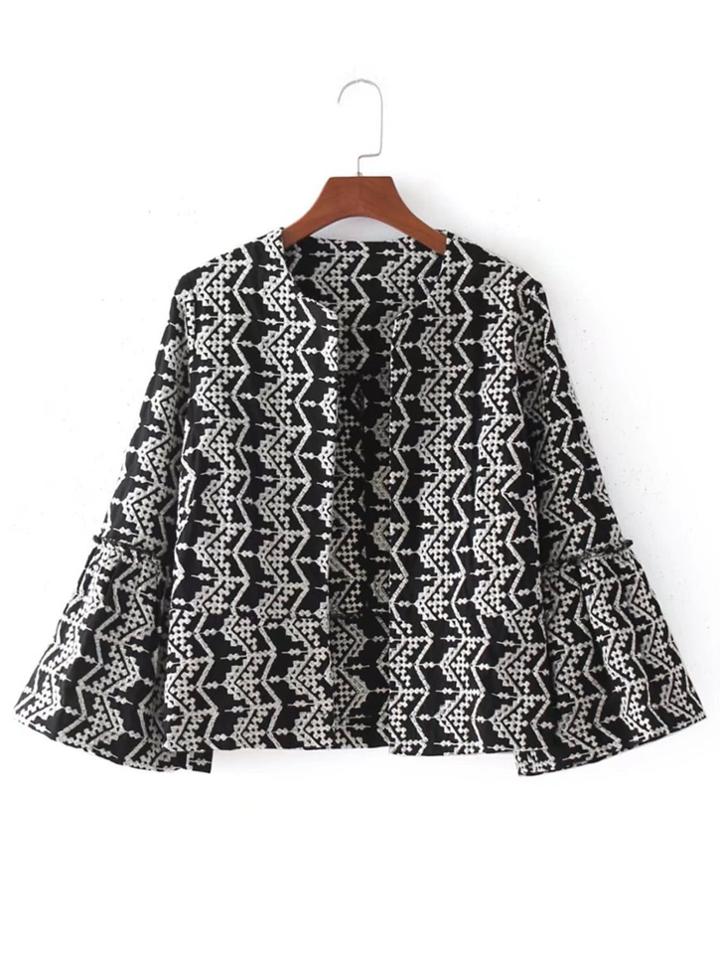 Shein Bell Sleeve Embroidered Blazer
