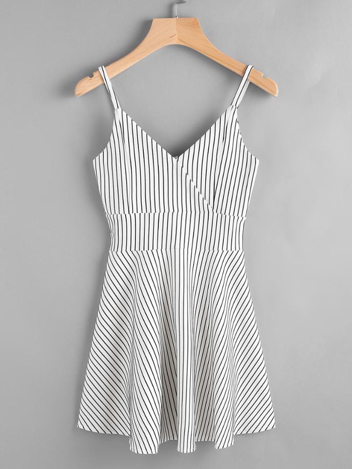 Shein Striped Wrap Front Zip Back Cami Dress