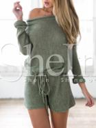 Shein Army Green Long Sleeve Lace Up Playsuit
