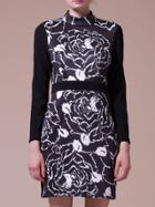 Shein Black Elastic Waist Print Sheath Dress
