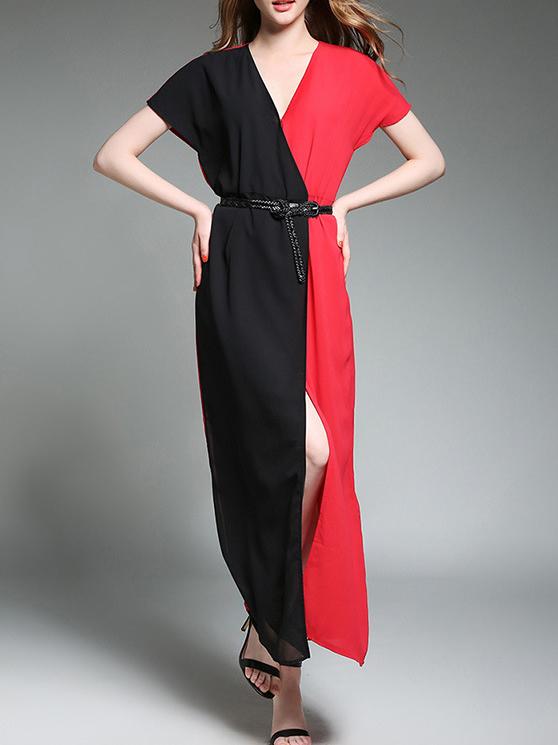 Shein Color Block Belted Split Dress