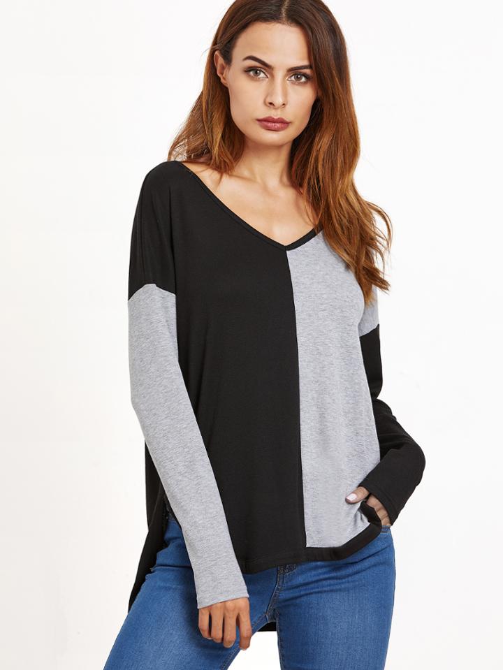 Shein Color Block Drop Shoulder Dip Hem T-shirt