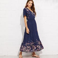 Shein Button Front Ruffle Hem Floral Dress