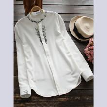 Shein Hidden Placket Curved Hem Printed Blouse