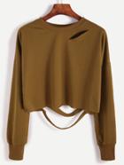 Shein Khaki Drop Shoulder Cut Out Crop T-shirt
