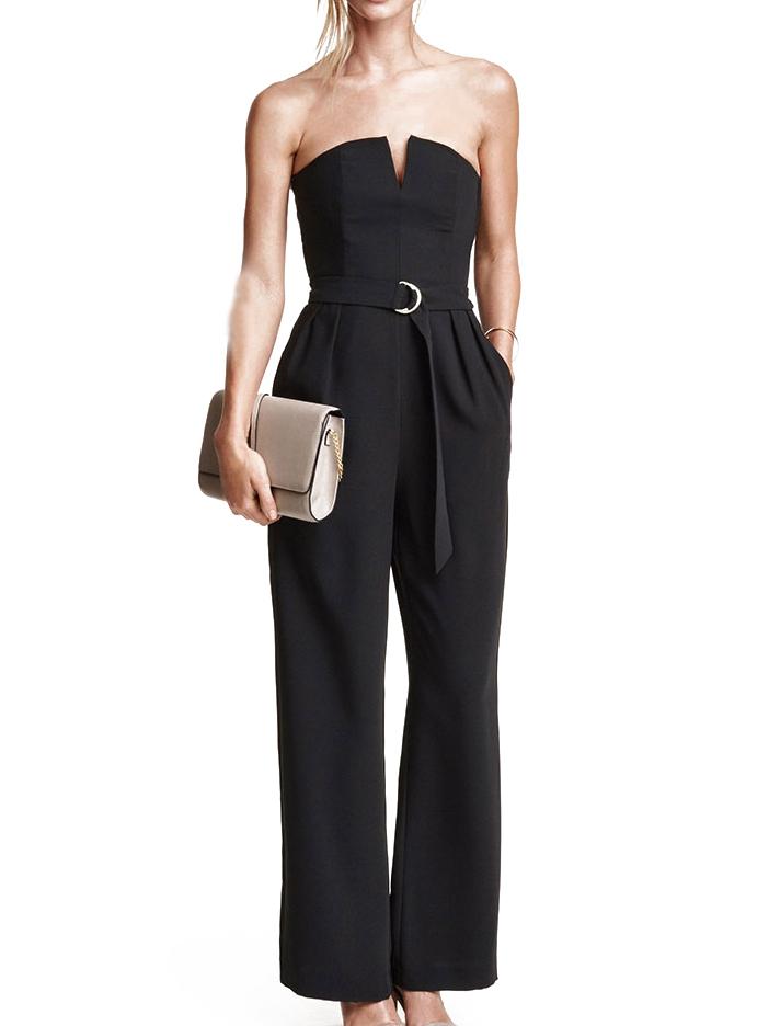 Shein Black Strapless Belt Loose Jumpsuit