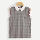 Shein Scallop Trim Contrast Collar Plaid Top