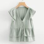 Shein Plus V Neckline Single Breasted Babydoll Top