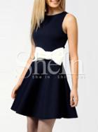 Shein Navy Sleeveless Cut Out Back Flare Dress With Bow