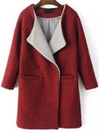 Shein Red Long Sleeve Loose Woolen Coat