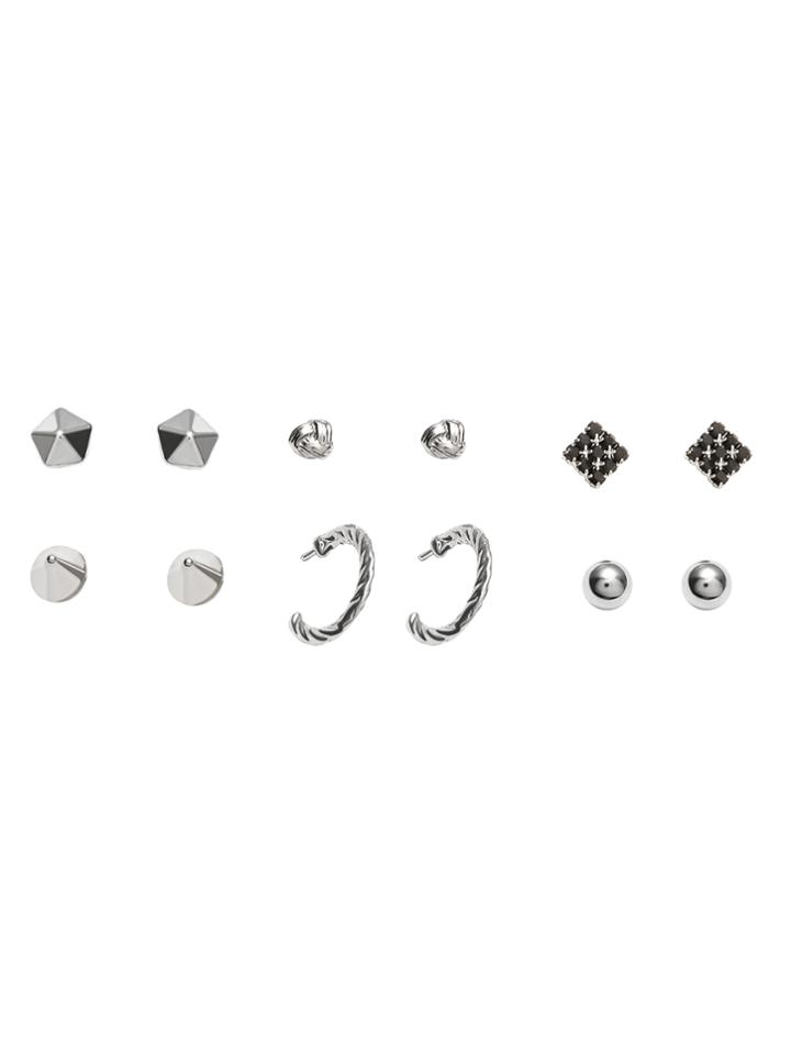 Shein Silver Plated Geometric Stud Earrings Set