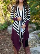 Shein Purple White Long Sleeve Striped Cardigan