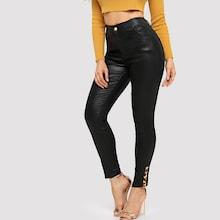 Shein Pu Contrast Leopard Print Skinny Pants