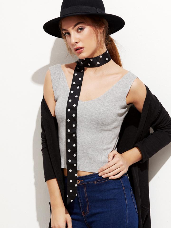 Shein Black Polka Dot Print Skinny Scarf