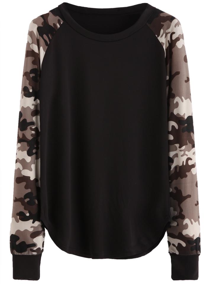 Shein Black Contrast Raglan Sleeve Sweatshirt