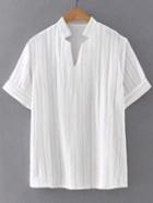 Shein Apricot V Neck Rolled Cuff Striped Blouse