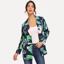 Shein Notched Collar Jungle Leaf Print Blazer
