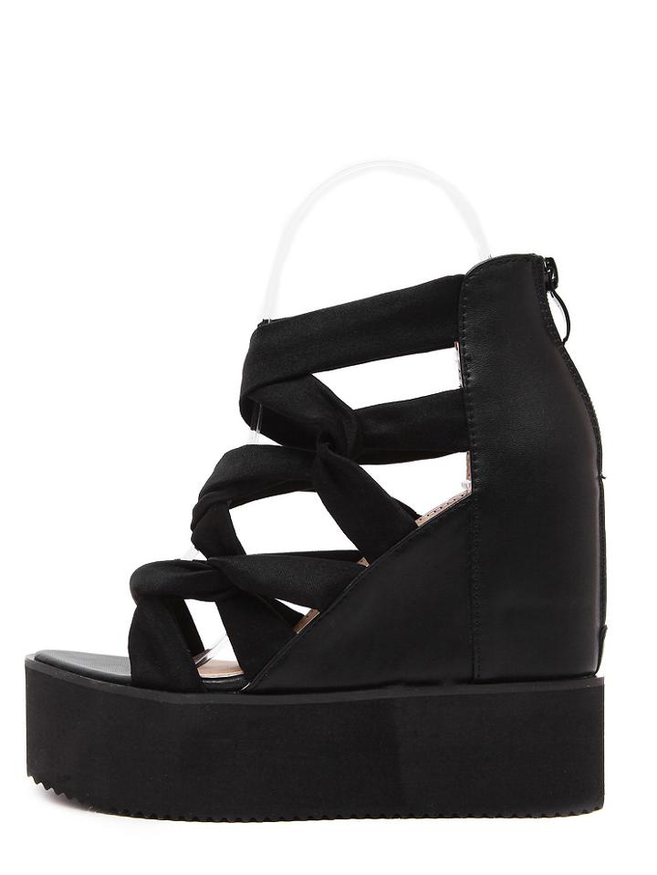 Shein Black Crisscross Open Toe Wedges