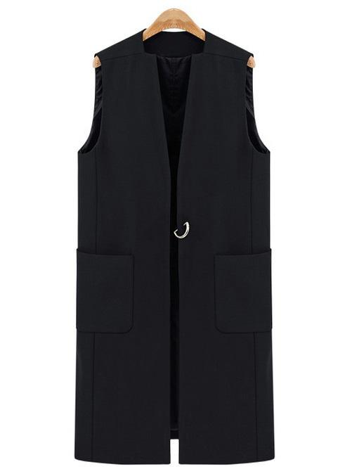Shein Black Metallic Embellished Vest Coat With Pockets