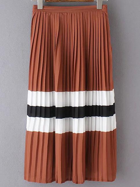 Shein Color Block Contrast Pleated Casual Skirt