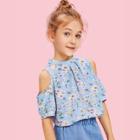 Shein Girls Cold Shoulder Calico Top