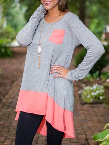 Shein Color-block Long Sleeve Pocket High Low Dress