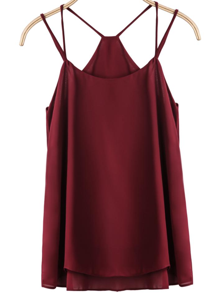 SheIn Red Spaghetti Strap Loose Chiffon Vest