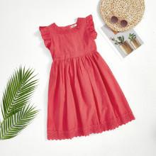 Shein Girls Self Belted Lace Trim Dress