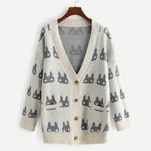 Shein Plus Cartoon Pattern Sweater Coat