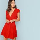 Shein Plunging Neck Flounce Hem Dress
