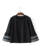 Shein Layered Flute Sleeve Embroidery Blouse