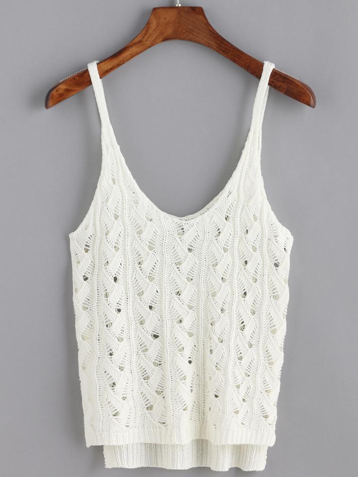Shein Dip Hem Hollow Out White Tank Top